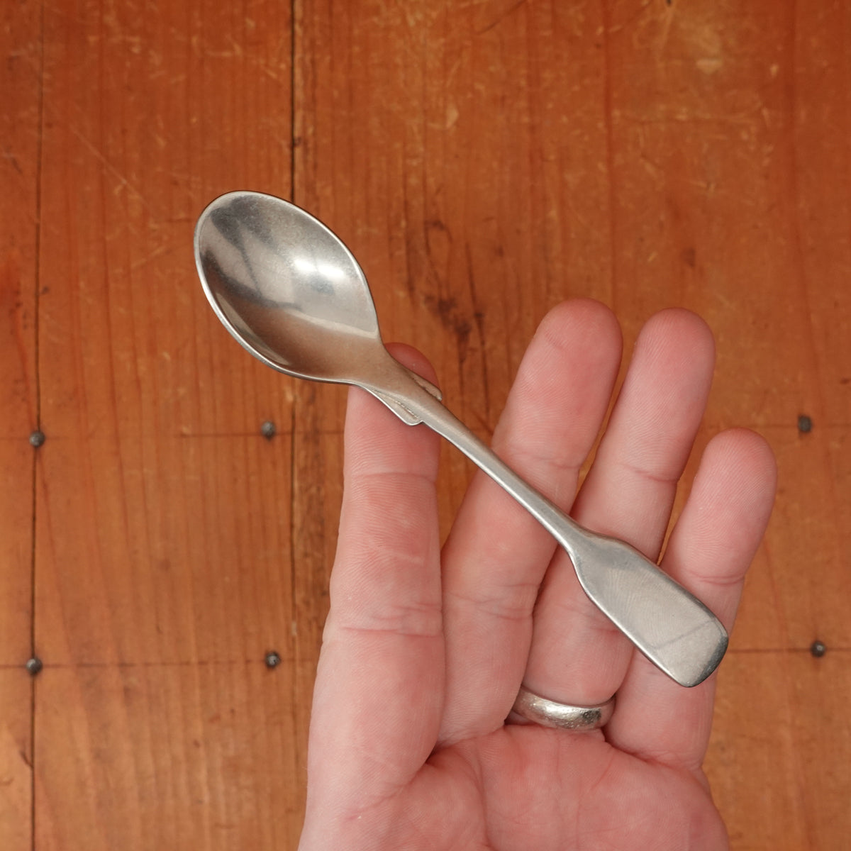 Old English Fiddle Coffee Spoon Stainless Yorkshire Rose Tumbled Finish
