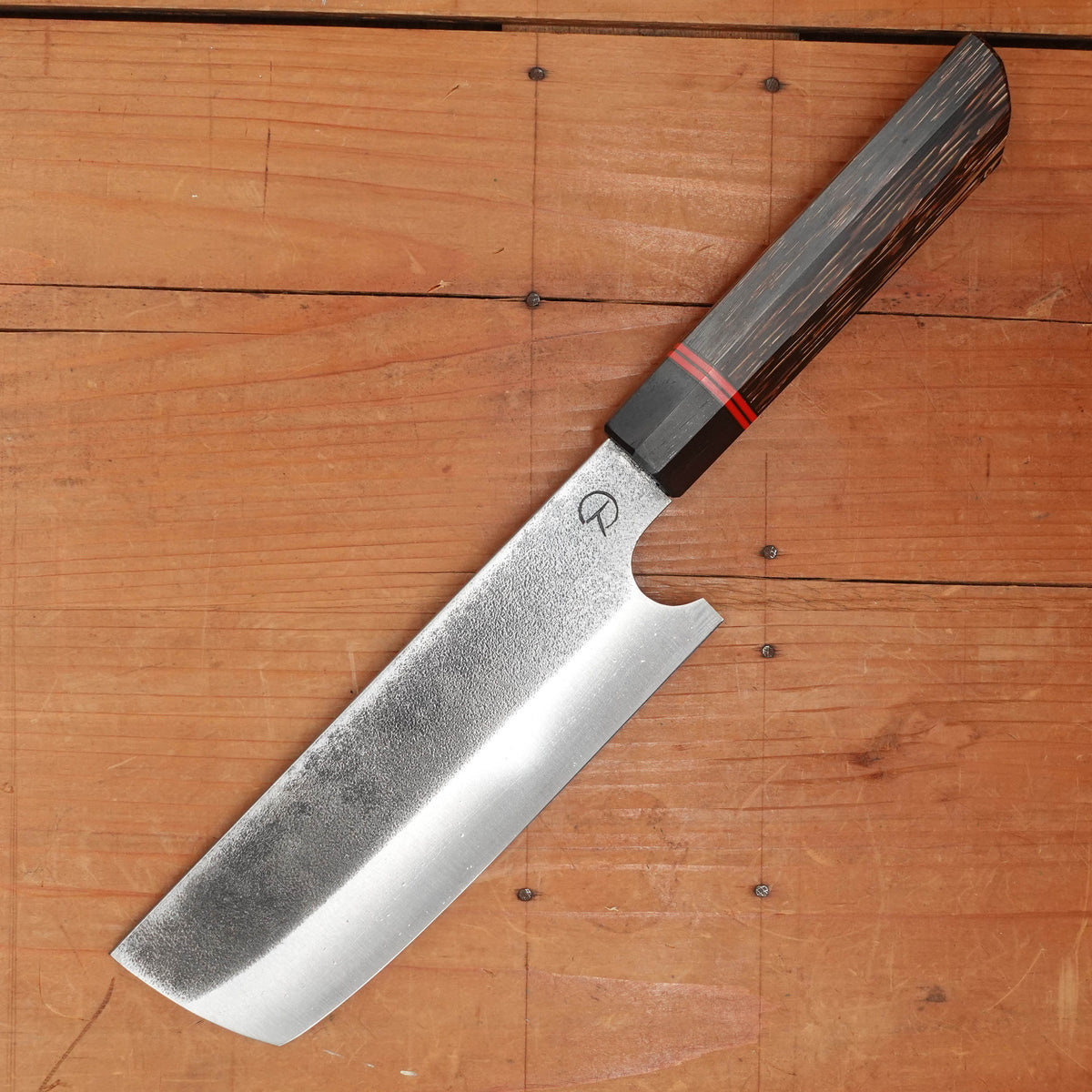Alma Knife Co. 155mm Nakiri 26c3 Nashiji Black Palm Ebony Handle
