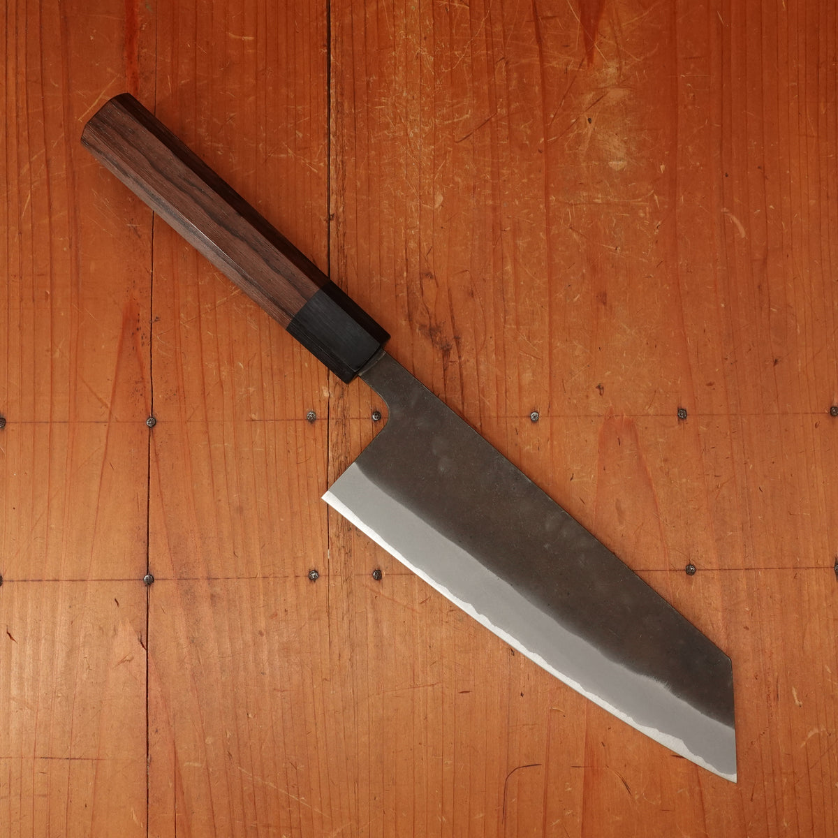 Shiro Kamo 180mm Bunka Stainless Clad Aogami Super Oct Red Ebony
