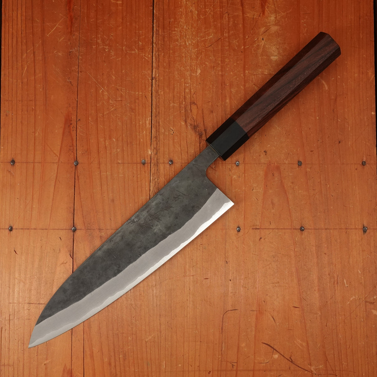 Shiro Kamo 210mm Gyuto Stainless Clad Aogami Super Oct Red Ebony