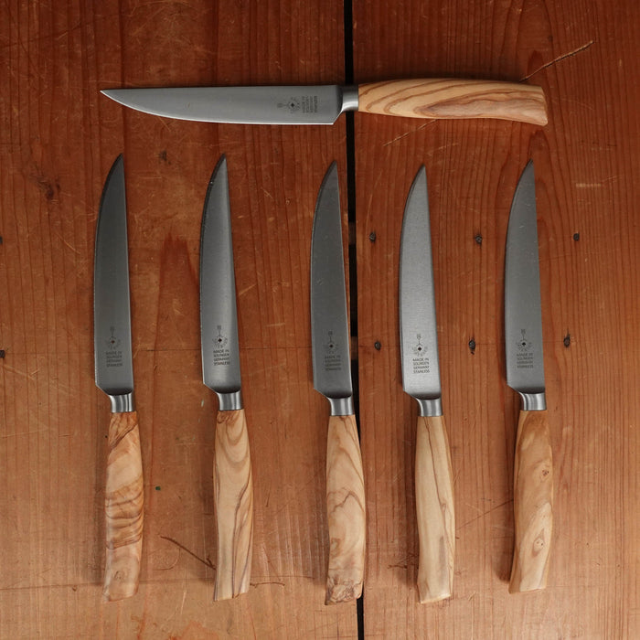 Friedr Herder Madera Steak Knife Set Forged Stainless Olive 1/2 Bolster - 6 Pieces