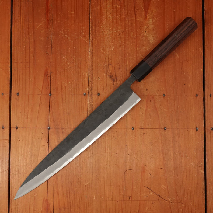 Shiro Kamo 240mm Sujihiki Stainless Clad Aogami Super Oct Red Ebony