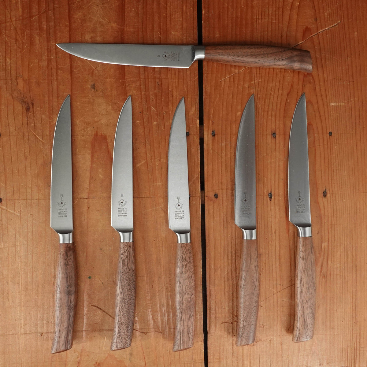 Friedr Herder Madera Steak Knife Set Forged Stainless Walnut 1/2 Bolster - 6 Pieces