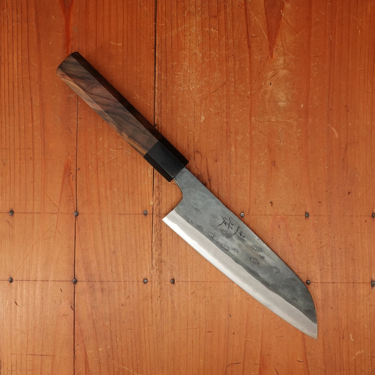Tosa 165mm Santoku Kurouchi Stainless Clad Aogami 1 Octagonal Red Sandalwood & Pakka