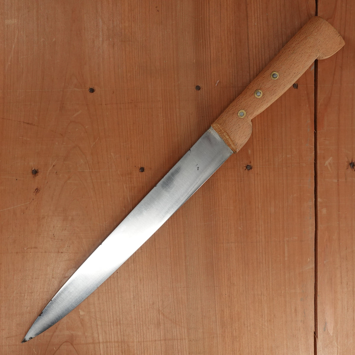 New Vintage Au Nain 9.5" Semi-Flex Slicer Carbon Rosette Beechwood St. Remy, Thiers, France 1950-70