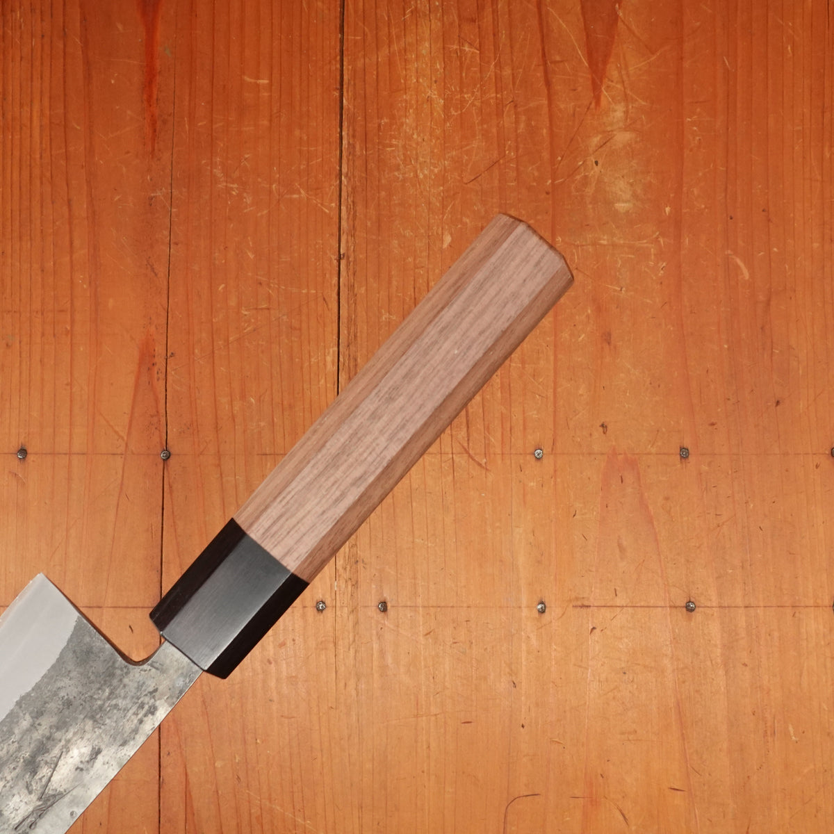 Hitohira Harima 165mm Santoku Stainless Clad Kurouchi Forged Aogami 2 Walnut Handle