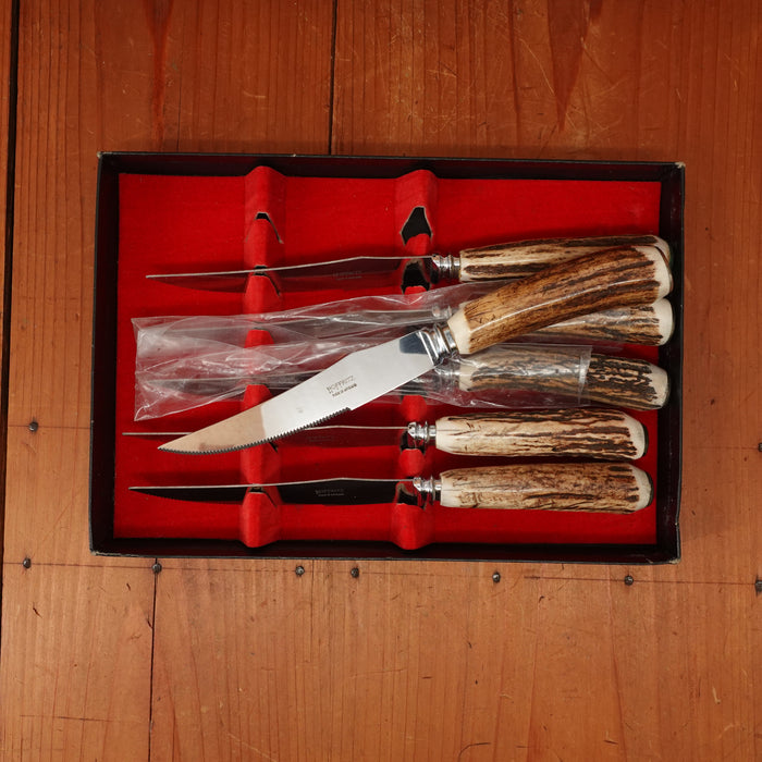 Hoffritz Sheffield Set 6 Steak Knives Stag Stainless Sheffield Cheap 1980s Construction