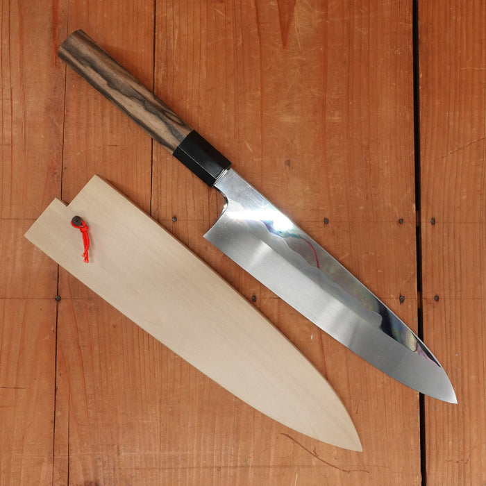 Togashi 240mm Gyuto Shirogami 1 Mizu Honyaki Kurokaki Persimmon Handle with Saya