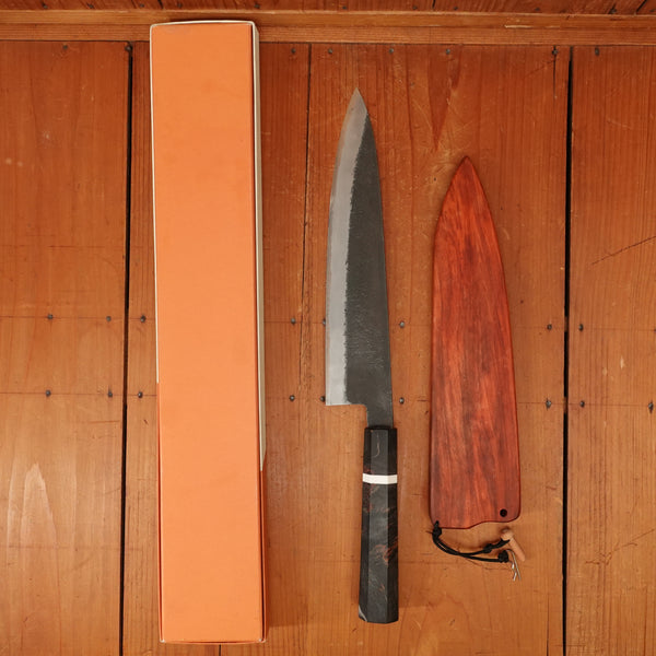 Trade In Mutsumi Hinoura Ajikataya 240mm Gyuto Stainless Clad Shirogami 2 Custom Dark Maple Orig Box & Custom Saya