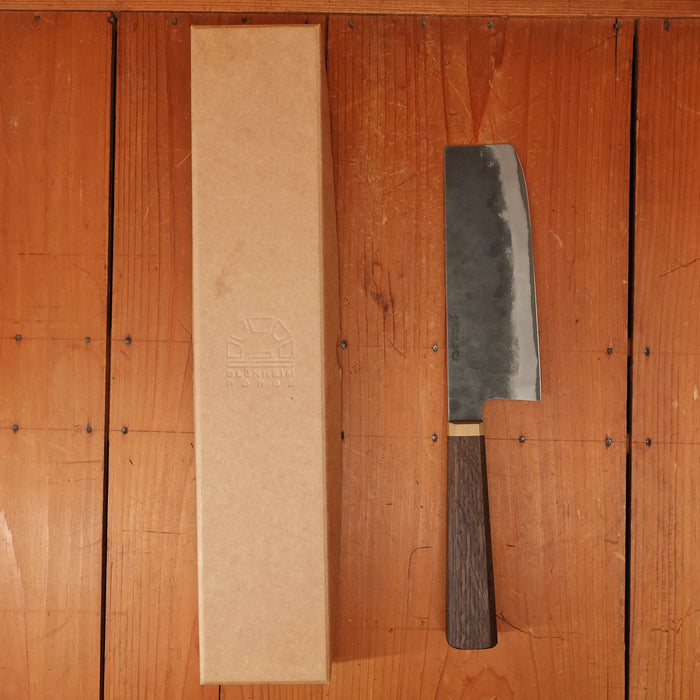 Trade In Blenheim Forge 165mm Nakiri Stainless Clad Aogami Super Fumed Oak & Brass
