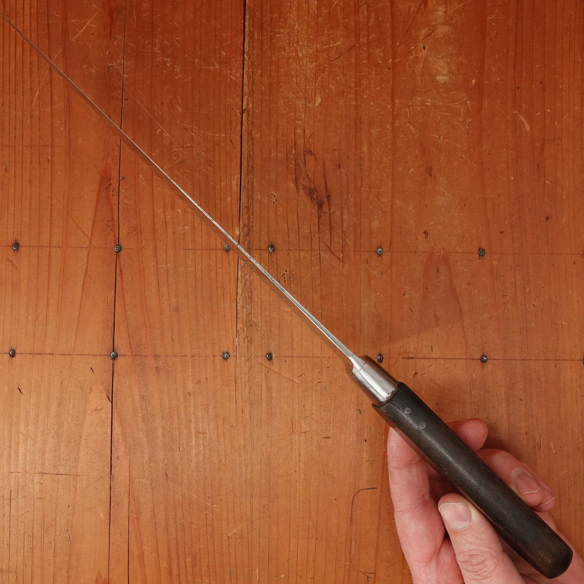 J.A. Henckels 9.5" Nogent Style Chef 100-9" Carbon Steel Fruitwood 1920s-30s *lead warning*