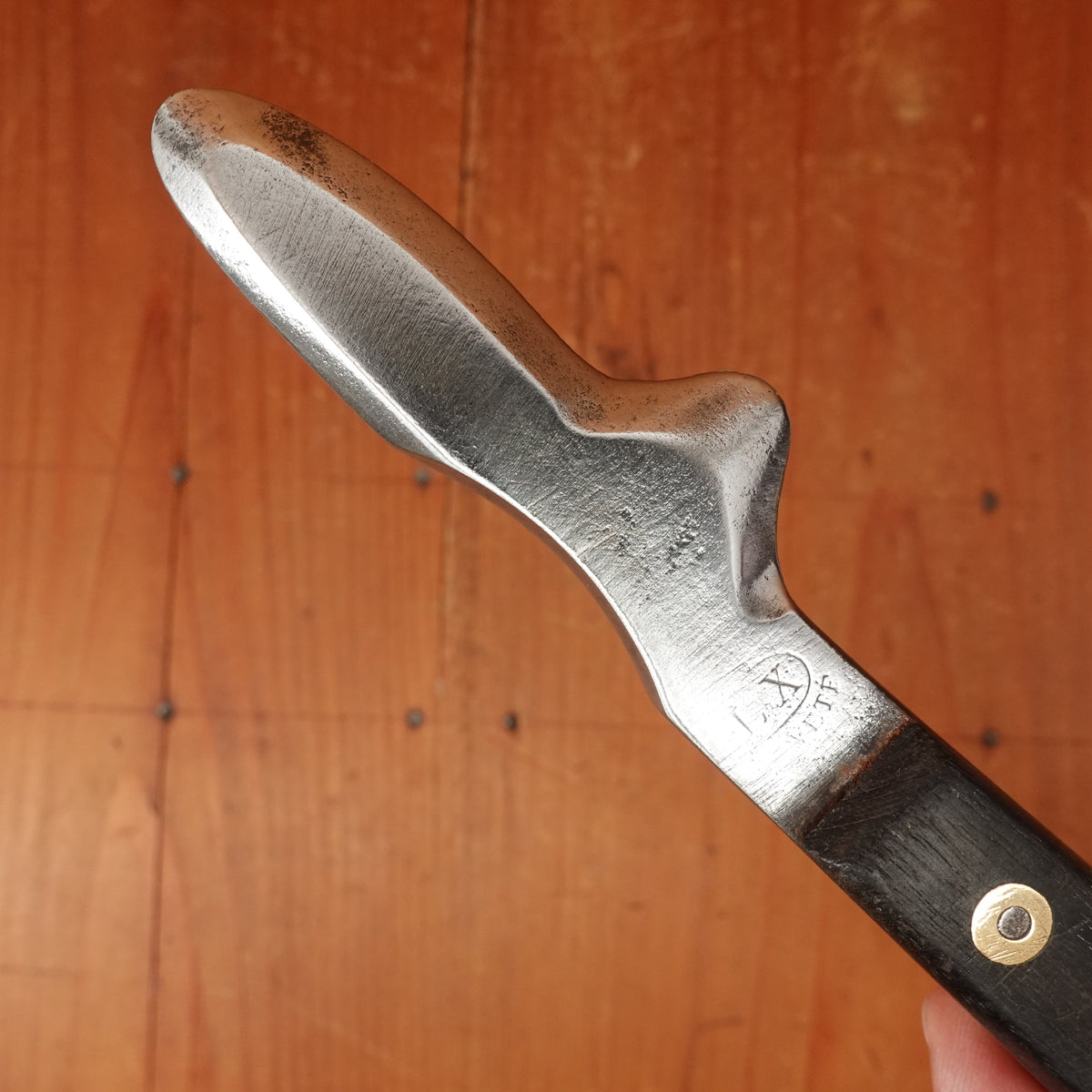 Mysterious French Tool - Bivalves? "LX" Hand Forged Rosette Rivets Carbon Steel Rosewood