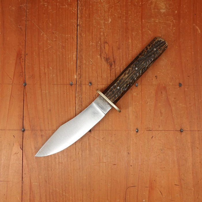 A W Wadsworth XLNT 4.5" Hunting Knife Carbon Steel Nickel Jigged Bone Czechoslovakia 1905-36