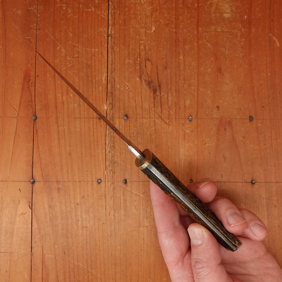 A W Wadsworth XLNT 4.5" Hunting Knife Carbon Steel Nickel Jigged Bone Czechoslovakia 1905-36