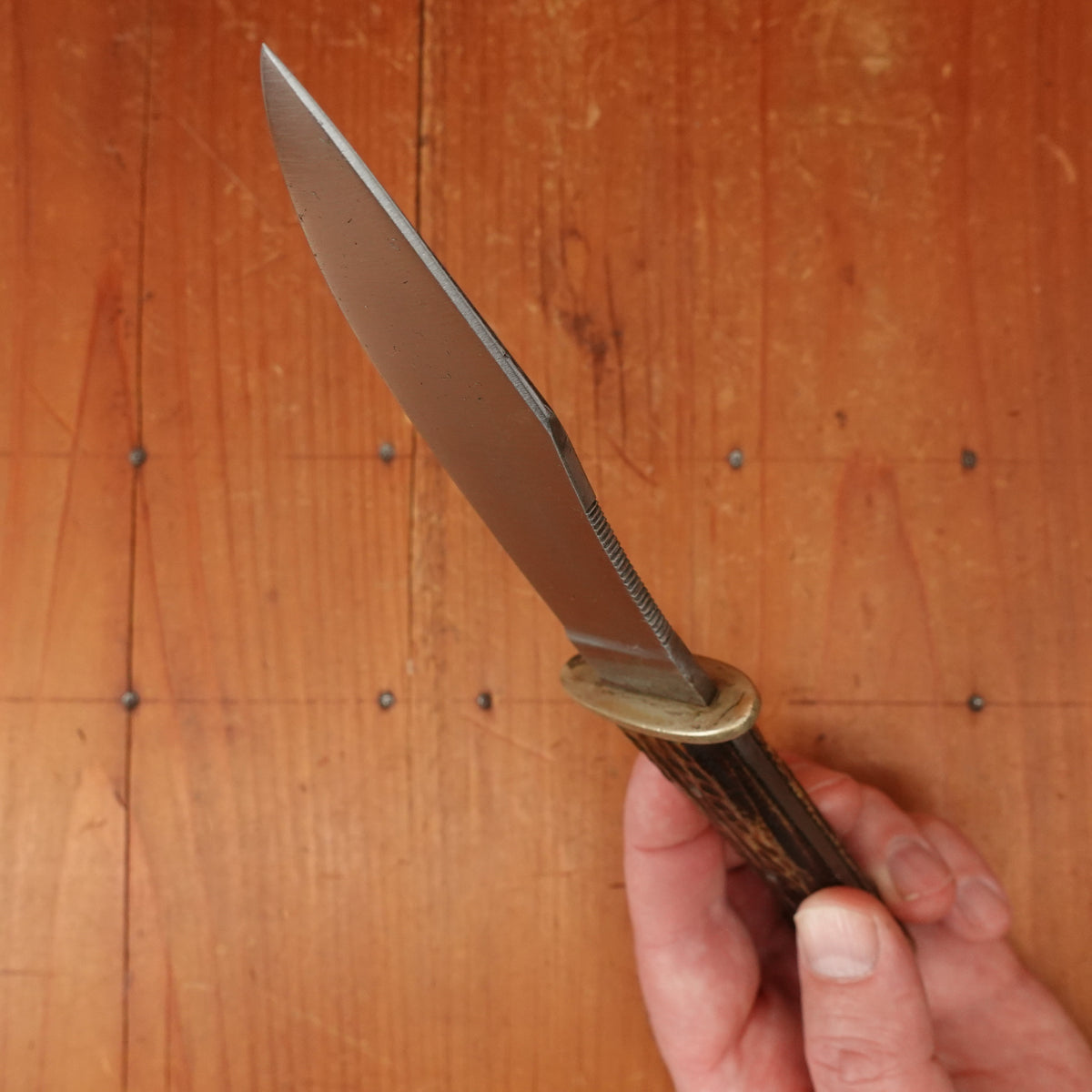 A W Wadsworth XLNT 4.5" Hunting Knife Carbon Steel Nickel Jigged Bone Czechoslovakia 1905-36