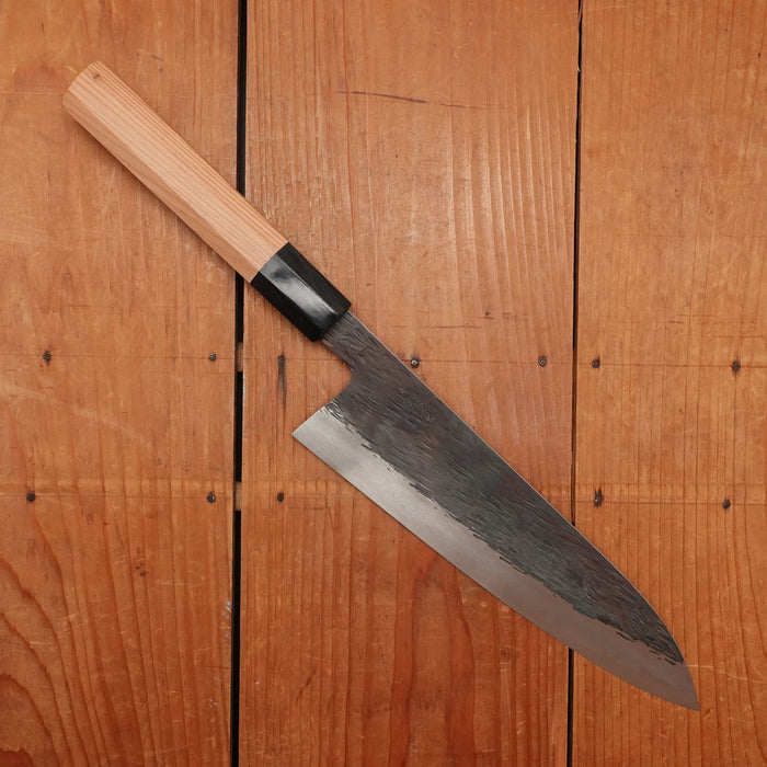 Isamitsu 210mm Gyuto Stainless Clad Shirogami 1 Kurouchi Yakusugi Cedar Handle