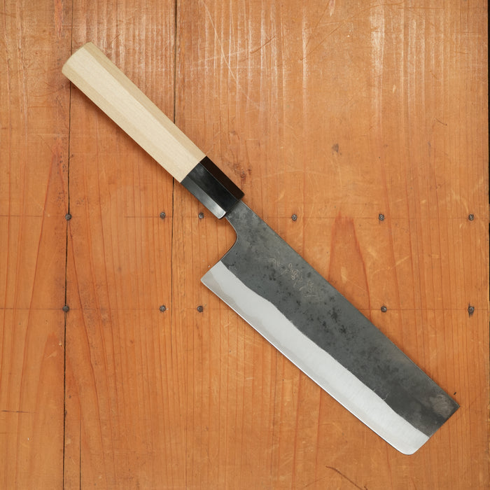 Kaneshige Hamono 165mm Nakiri Stainless Clad Aogami 2 Kurouchi Ho Wood Handle