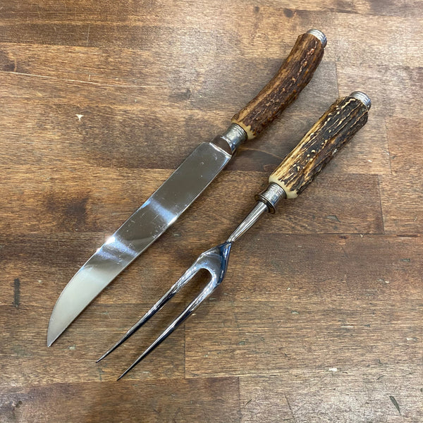 Vintage Anton Wingen Jr Carving Set Stainless Steel & Stag Solingen