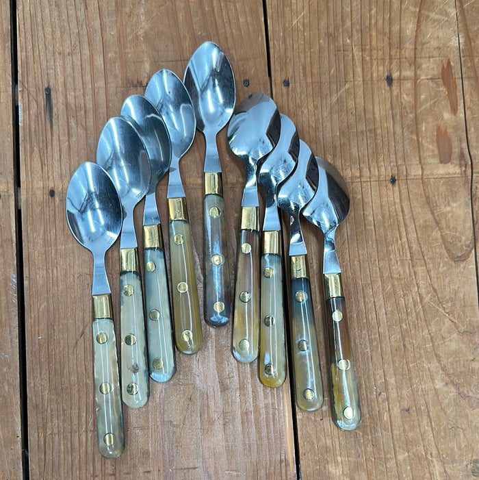 Assorted New Vintage French Dessert Spoons Stainless Brass Horn