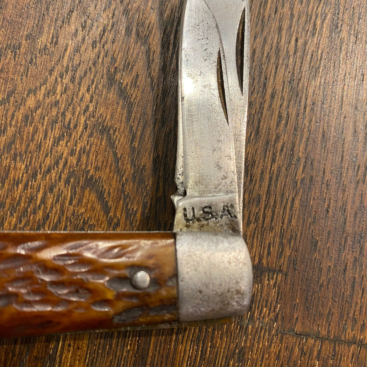 Imperial 3 3/8” Easy Opener Jack Carbon Blades Bone Scales US WW2 Issue