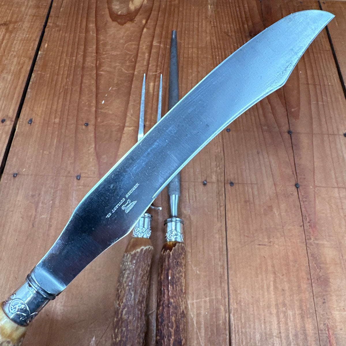 Meriden Cutlery Co Carving Set Stag & Sterling Late 19th Early 20th C?