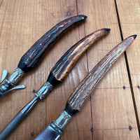 Vintage Putnam Cutlery Co Carving Set Stag Tip 1850-1950