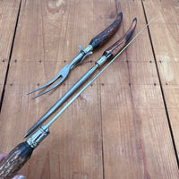 Vintage Putnam Cutlery Co Carving Set Stag Tip 1850-1950