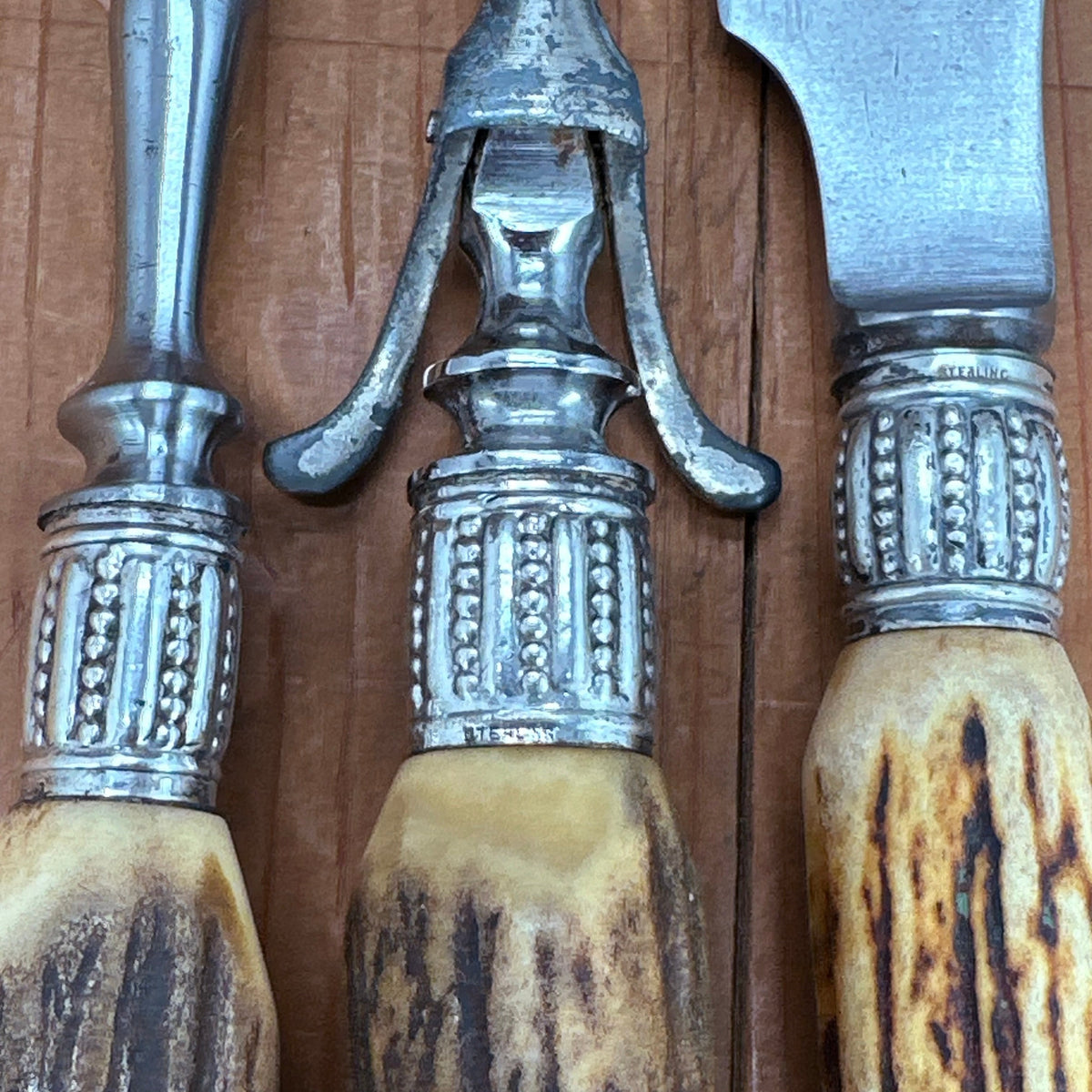 J Russell Co Green River Works Carving Set Sterling & Stag 1880s-1910s