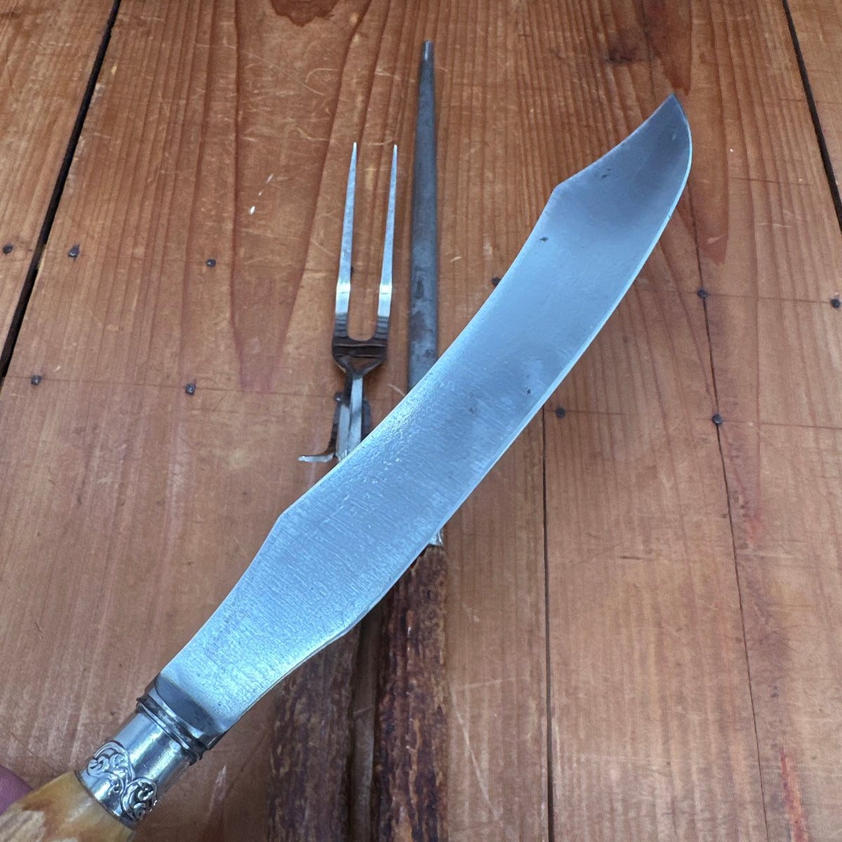 Meriden Cutlery Co Carving Set Stag & Sterling Late 19th Early 20th C?