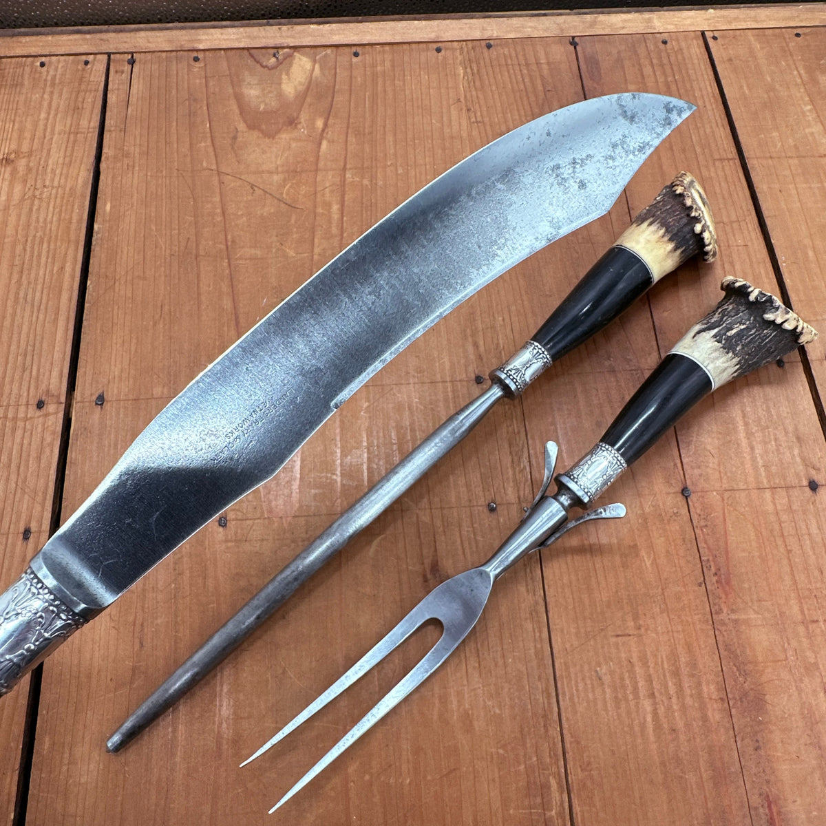 Landers Frary & Clark Aetna Works Carving Set Horn & Crown Stag 1865-1924