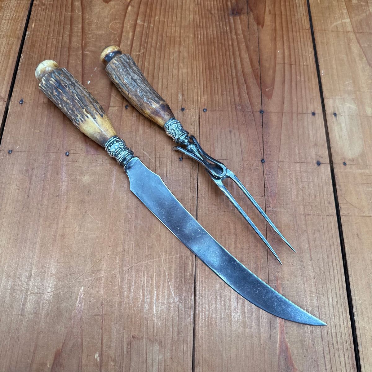 Carving Set Stag & Sterling 19th or Early 20th C?