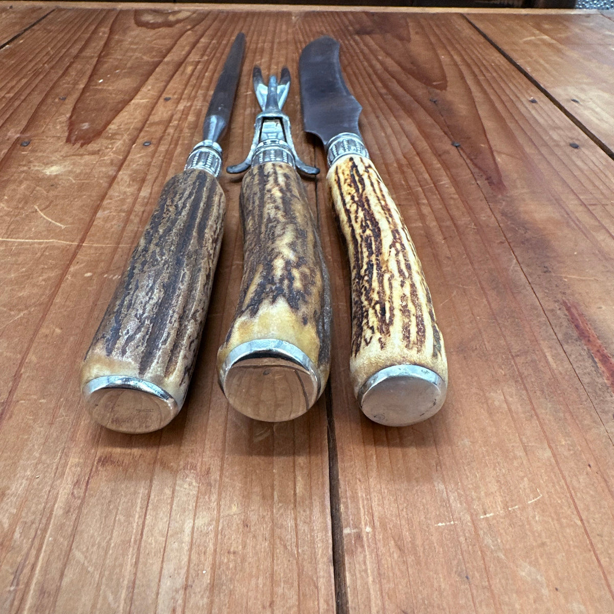 J Russell Co Green River Works Carving Set Sterling & Stag 1880s-1910s