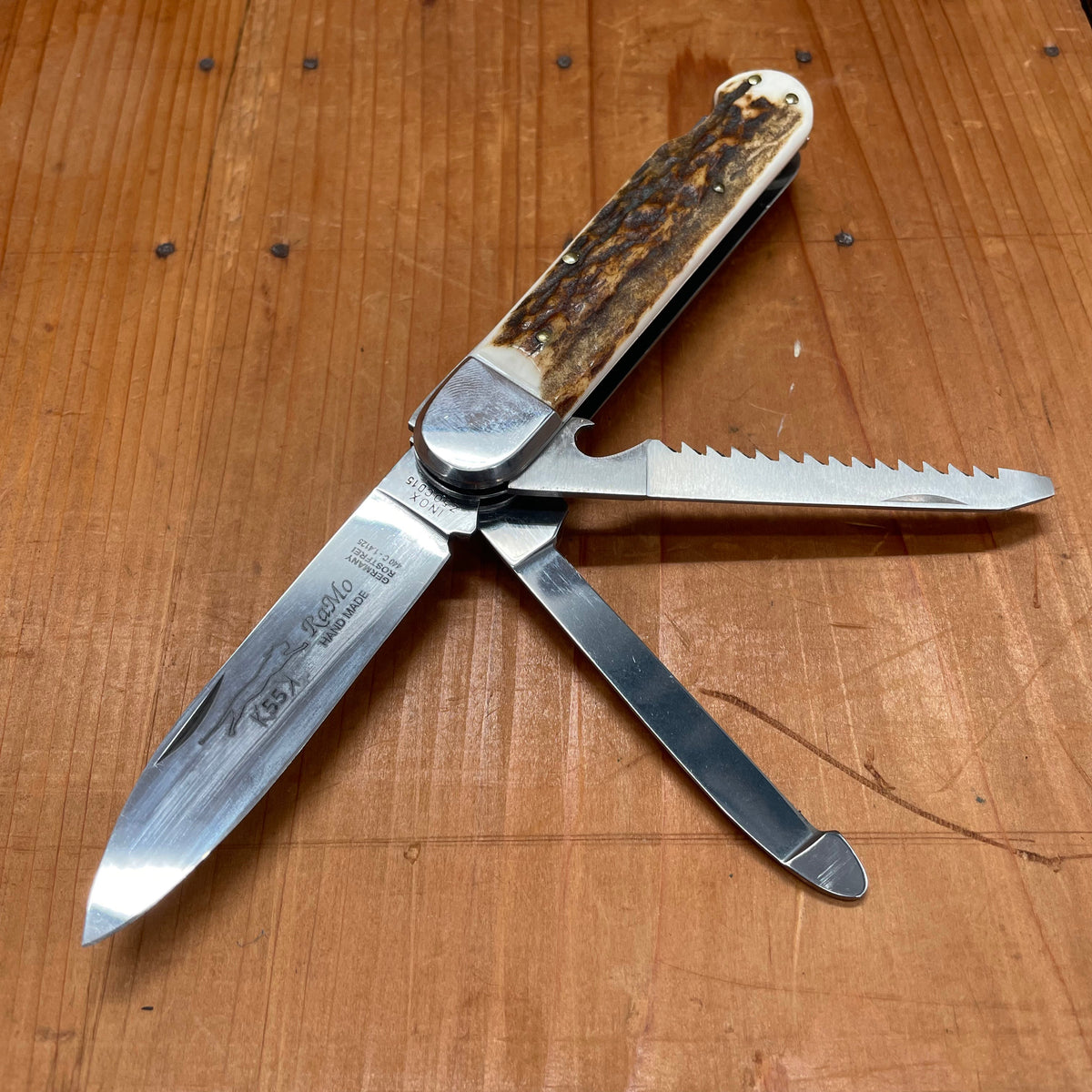 Kaufmann RaMo New Old Stock 4.5" 3 Blade Folding Hunter Stag Solingen