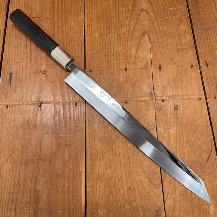 Hatsukokoro Nakagawa 300mm Kiritsuke Yanagi Shirogami 3 Abura Honyaki Kyomen Ebony Blonde Buffalo Horn