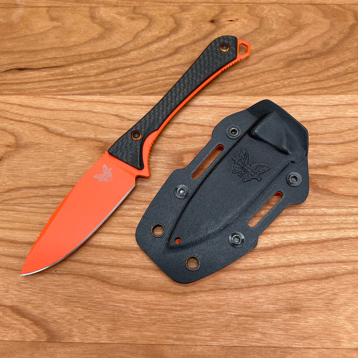 Benchmade 15201OR Altitude 3" Drop Point CPM-S90V Fixed Blade Orange Cerakote Carbon Fiber Handle with Sheath