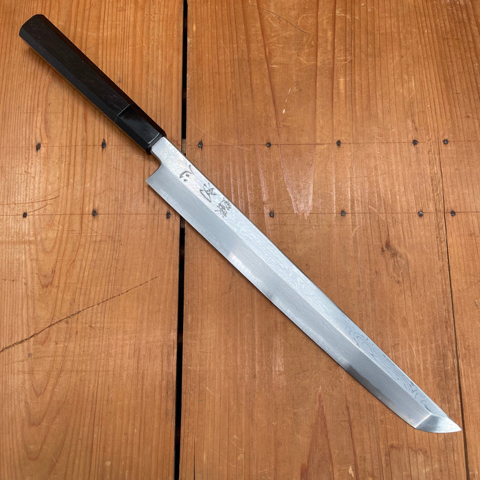 Hatsukokoro Nakagawa 300mm Sakimaru Yanagi Aogami 1 Damascus Ebony Buffalo Horn