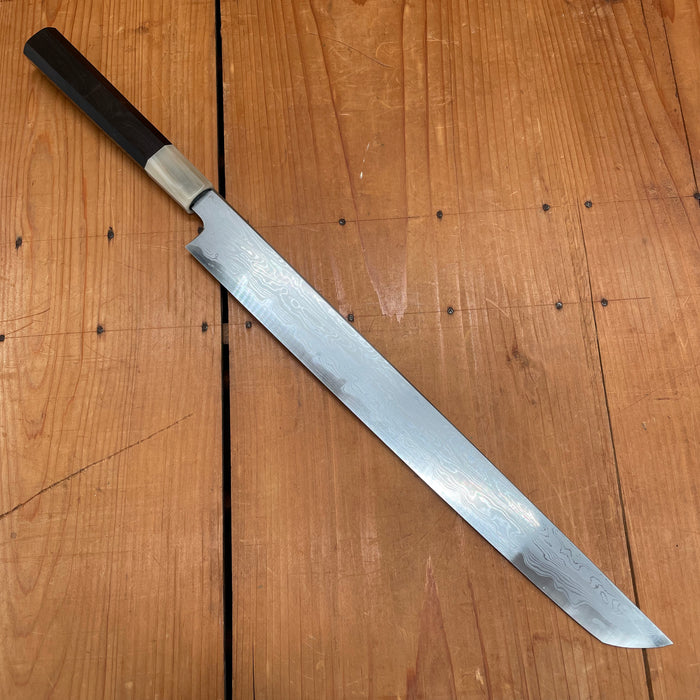 Hatsukokoro Nakagawa 330mm Sakimaru Sujihiki Aogami 1 Damascus Ebony Buffalo Horn