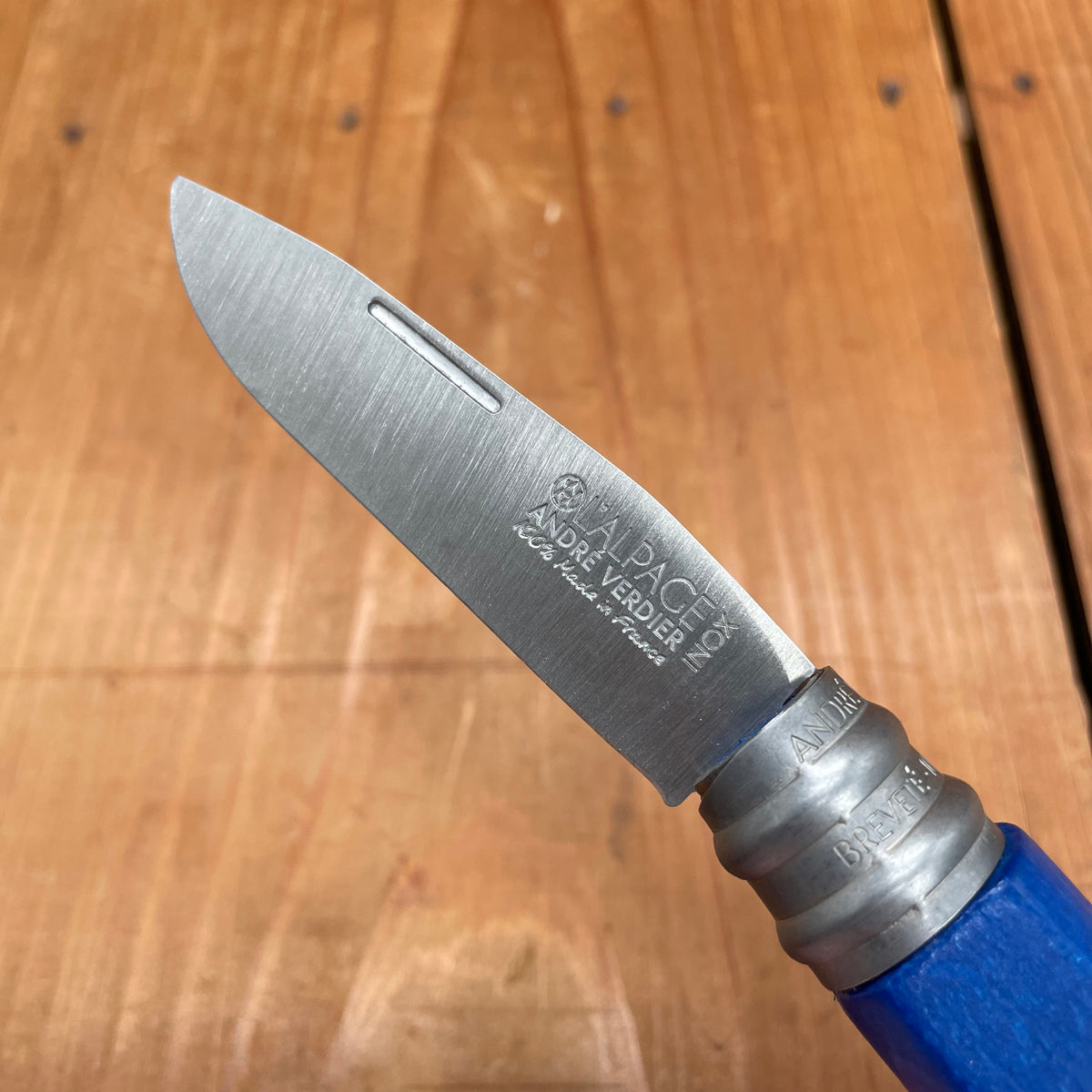 André Verdier L'Alpage 7.5cm Stainless Steel Folding Knife Varnished Blue Beech Handle