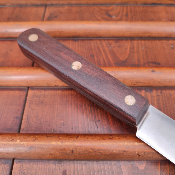 Unmarked 12" Round Tip Slicer Carbon Steel Rosewood  American 1930's-60's