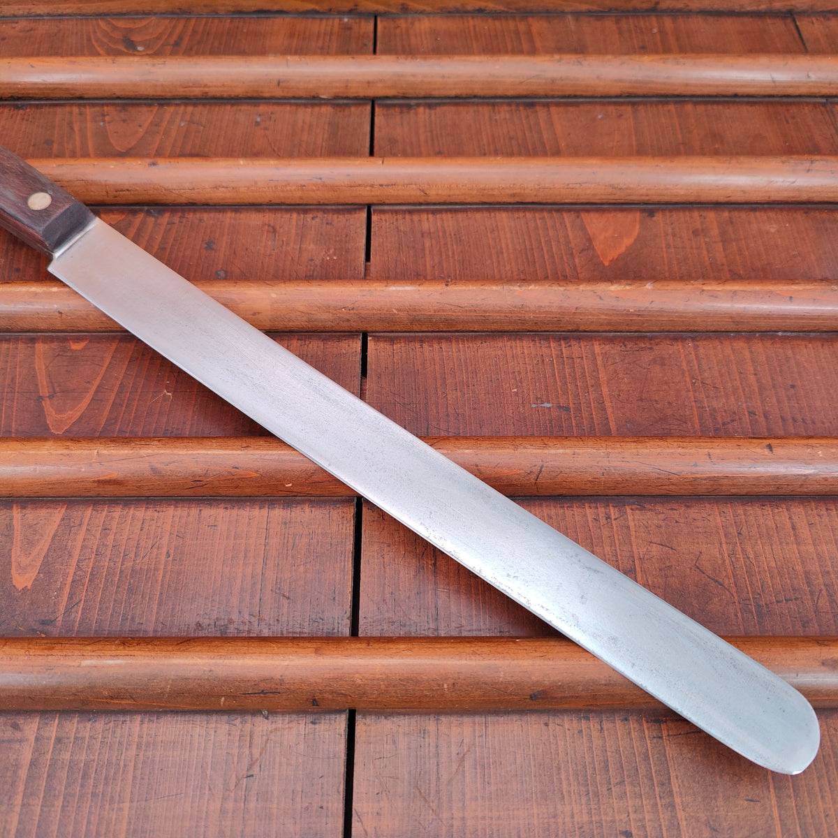 Unmarked 12" Round Tip Slicer Carbon Steel Rosewood  American 1930's-60's