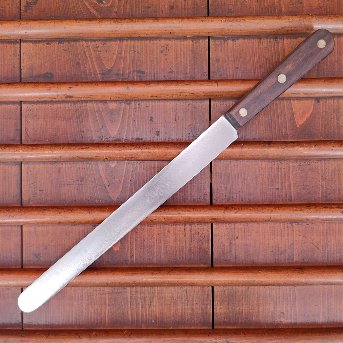 Unmarked 12" Round Tip Slicer Carbon Steel Rosewood  American 1930's-60's
