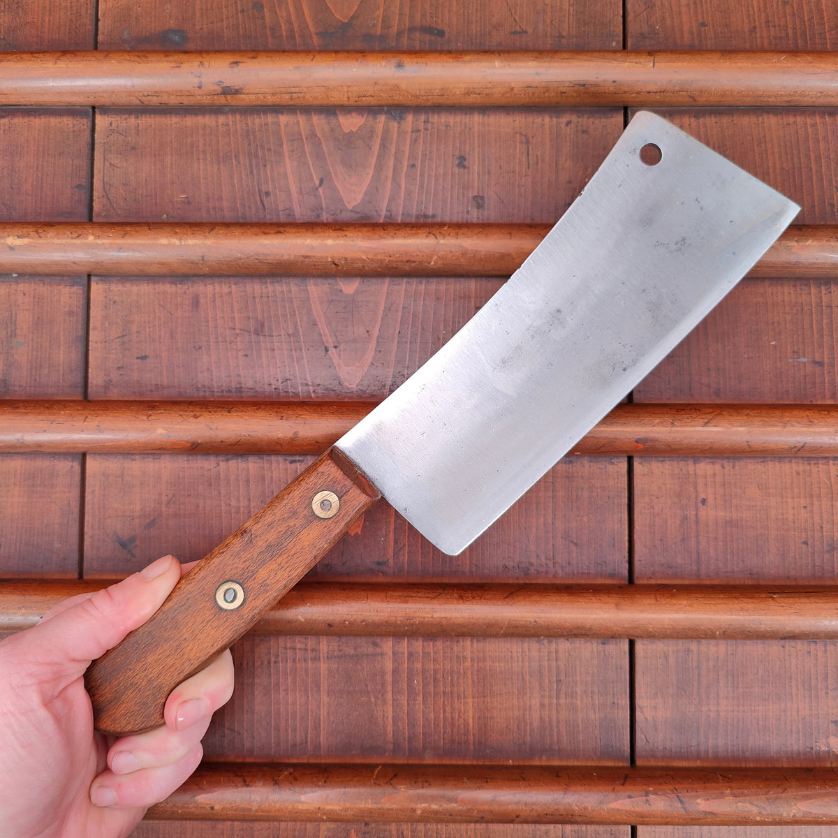 Bourgade 7" Cleaver Carbon Steel Rosette Rivets 1930's-50's? 10oz