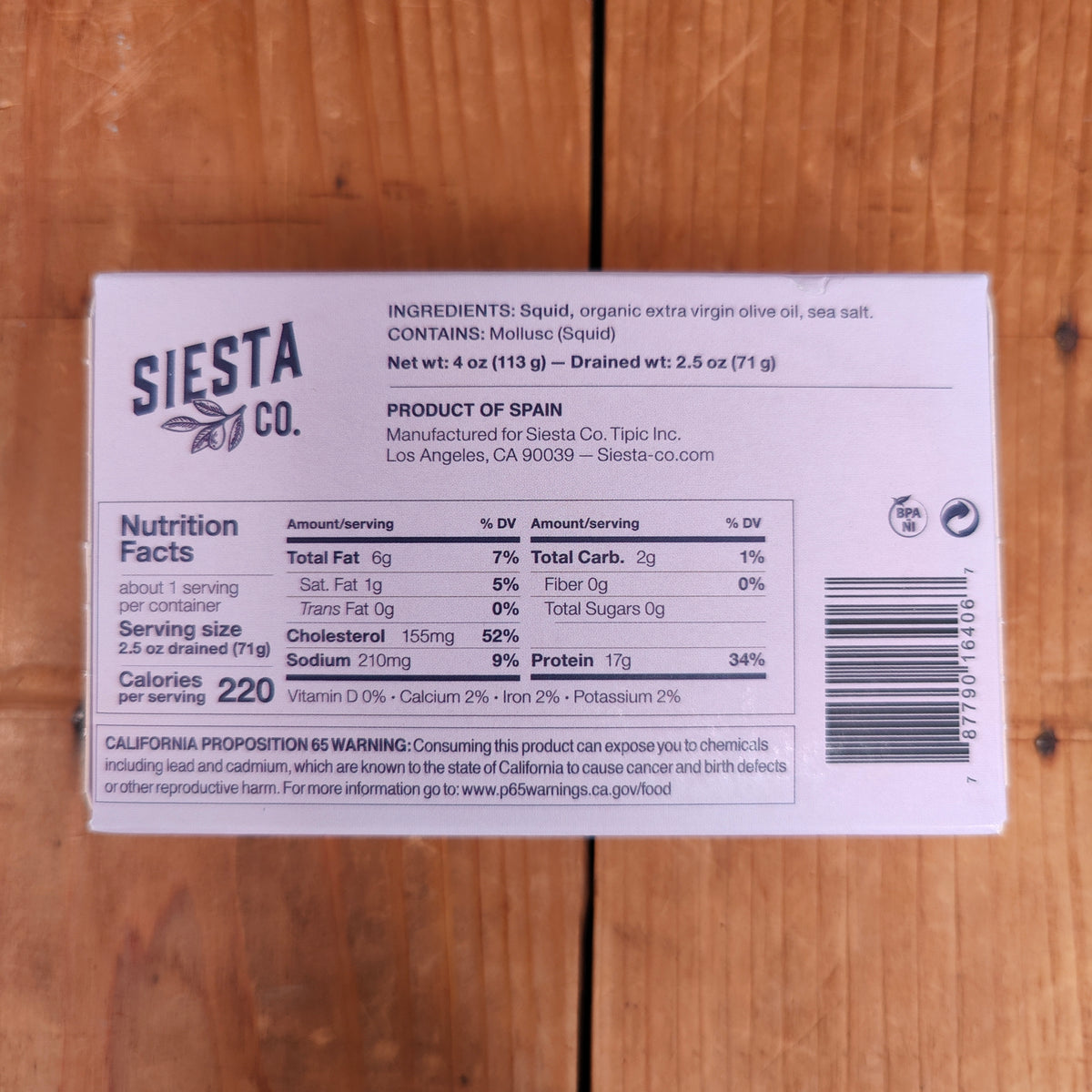 Siesta Co. Small Squids in Organic Extra Virgin Olive Oil - 4oz