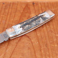 A Wright & Son 3 1/2" Senator Pocket Knife Carbon Steel Stag Chased Spring
