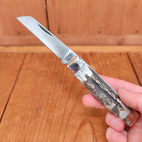 A Wright & Son 3 1/2" Senator Pocket Knife Carbon Steel Stag Chased Spring