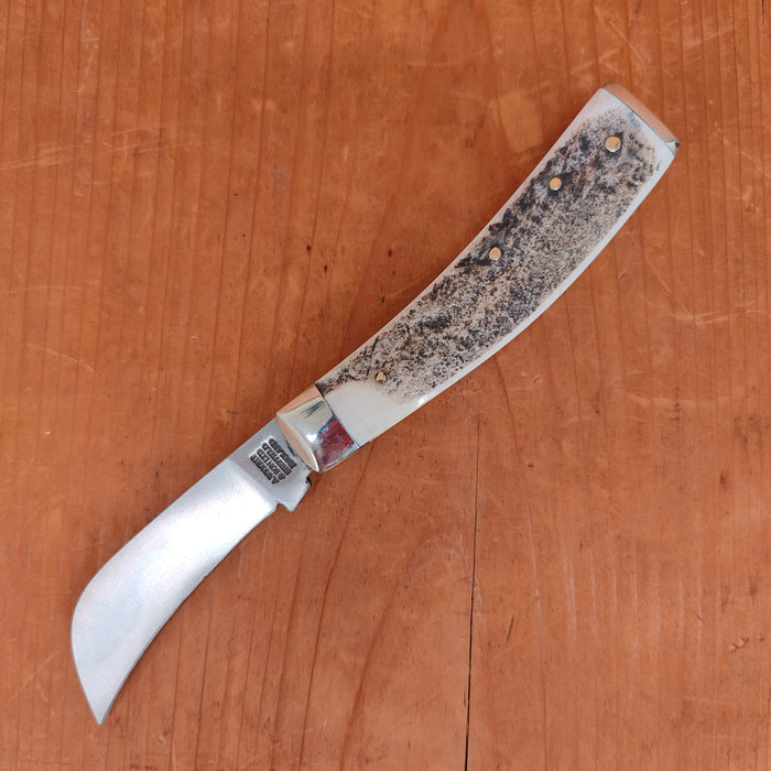 A Wright & Son Pruner 3 1/2" End Cap Pocket Knife Carbon Steel Stag Traditional Work Filed Spring