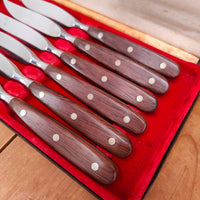 Set 6 Butler Sheffield Steak Knives Danish Modern in Box