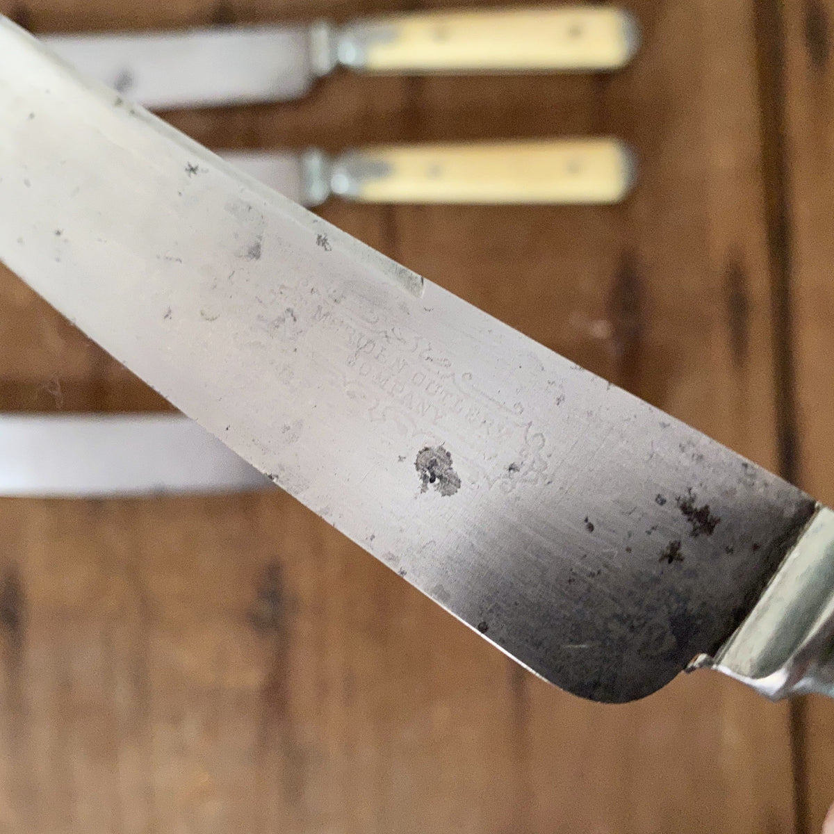 Meriden Cutlery Co Knife & Fork Set of 4 Bone & Pewter 1870s