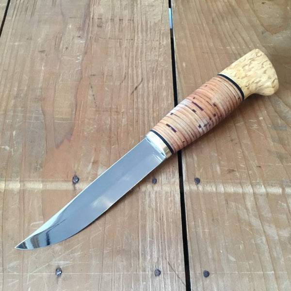 Iisakki Jarvenpaa Riistapuukko 110mm Stainless Steel Stacked Birchbark & Birch Puukko