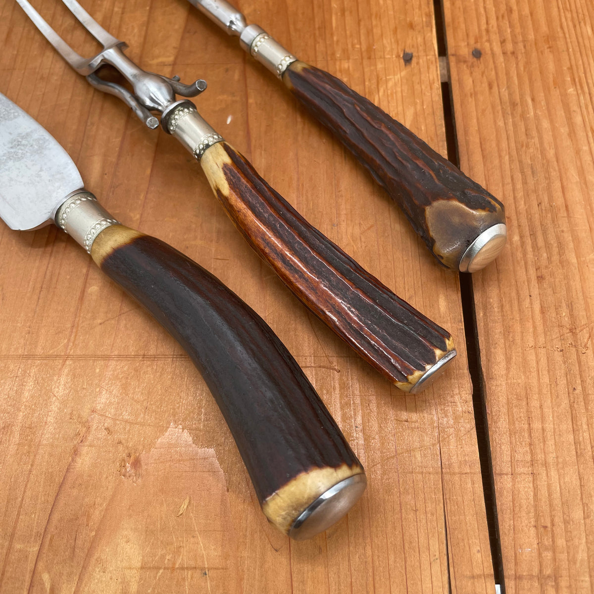 Set of 3 Stag Handle Style Carving Set Knife Fork Steel